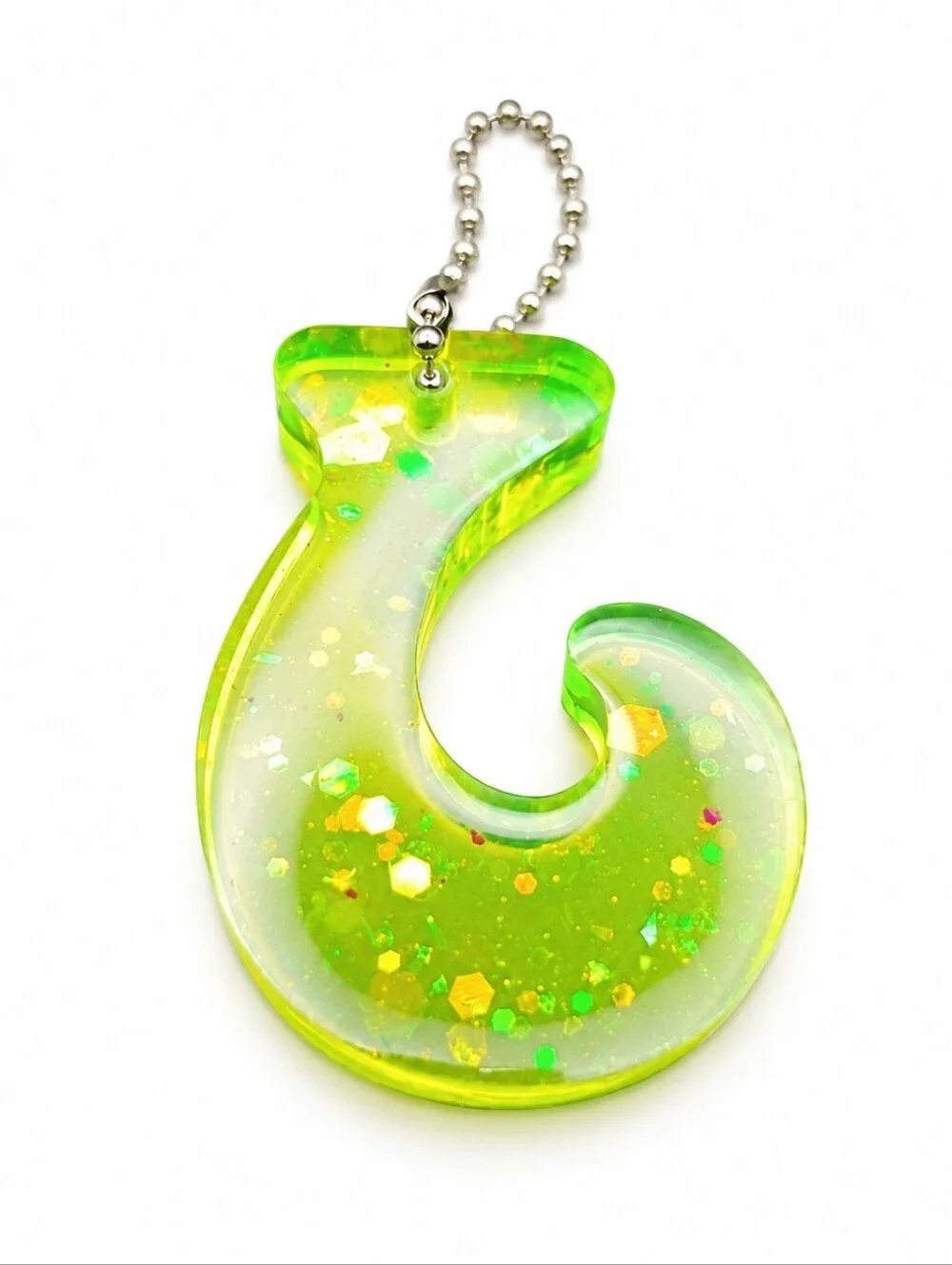 Handmade Lime Green Fluorescent Glitter Letter G Initial Keychain